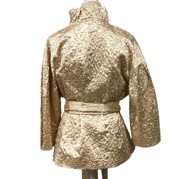 Adolfo Dominguez Tan Satiny Textured Design Jacket - Picture 3 of 14
